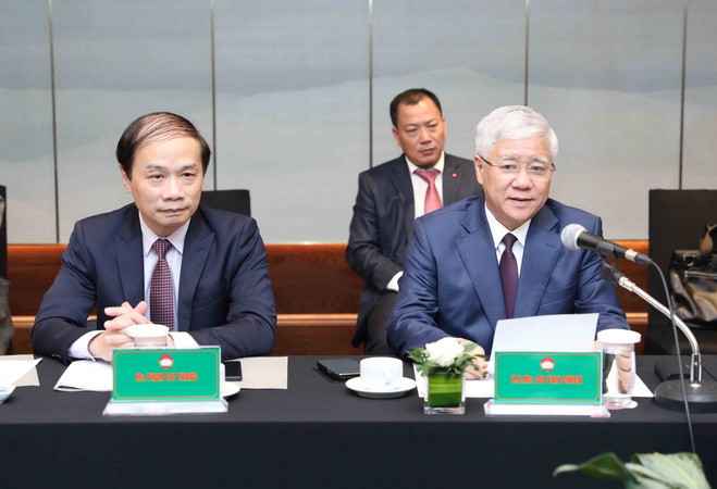Chủ tịch Ủy ban Trung ương MTTQ Việt Nam Đỗ Văn Chiến phát biểu. (Ảnh: Minh Đức/TTXVN) Việt Nam-Lào chia sẻ kinh nghiệm, bài học từ thực tiễn về mặt trận ảnh 1