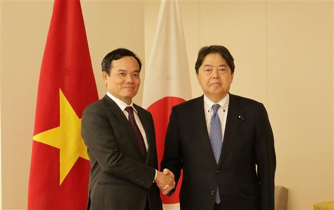 Phó Thủ tướng Chính phủ Trần Lưu Quang gặp Bộ trưởng Ngoại giao Nhật Bản Hayashi Yoshimasa. (Ảnh: Nguyễn Tuyến-Đức Thịnh/TTXVN) Việt Nam đóng góp ý kiến quan trọng tại Hội nghị Tương lai châu Á ảnh 4