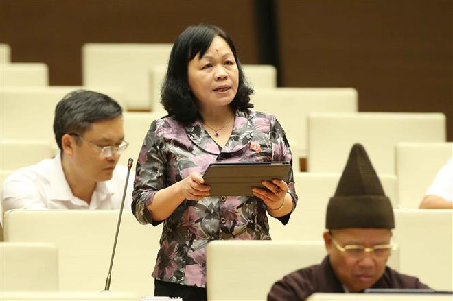 Đại biểu Quốc hội tỉnh Đồng Tháp Nguyễn Thị Mai Hoa phát biểu ý kiến. (Ảnh: Doãn Tấn/TTXVN) Kỳ họp thứ 9: Tăng tính chuyên nghiệp của đại biểu Quốc hội ảnh 3