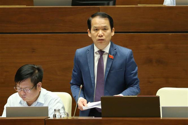 Ủy viên Ủy ban Thường vụ Quốc hội, Chủ nhiệm Ủy ban Pháp luật của Quốc hội Hoàng Thanh Tùng báo cáo, làm rõ một số vấn đề đại biểu Quốc hội nêu. (Ảnh: Doãn Tấn/TTXVN) Kỳ họp thứ 9: Tăng tính chuyên nghiệp của đại biểu Quốc hội ảnh 1