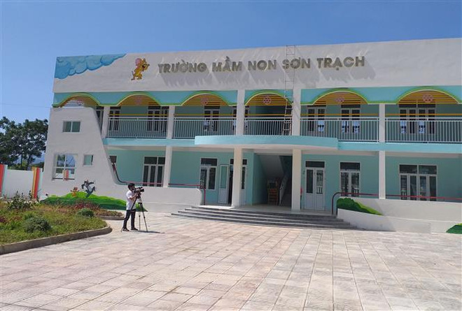 Công trình trường mần non Sơn Trạch, Quảng Bình. (Ảnh: Đức Thọ/TTXVN) Quảng Bình: Trường mầm non gần 8 tỷ đồng chưa bàn giao đã rạn nứt ảnh 1