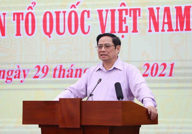 Thủ tướng Phạm Minh Chính phát biểu chỉ đạo hội nghị. (Ảnh: Dương Giang/TTXVN) Phối hợp giữa Chính phủ và Mặt trận Tổ quốc phù hợp lợi ích quốc gia ảnh 3