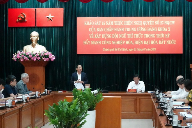 Quang cảnh buổi làm việc. (Ảnh: Anh Tuấn/TTXVN) Đội ngũ trí thức có nhiều đóng góp cho sự phát triển của TP.HCM ảnh 1