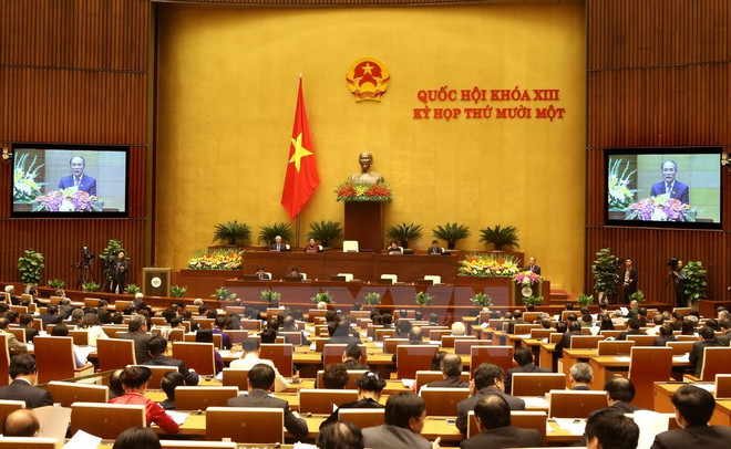 Chủ tịch Quốc hội Nguyễn Sinh Hùng đọc diễn văn khai mạc. (Ảnh: Nhan Sáng/TTXVN) Gần 3.800 ý kiến, kiến nghị của cử tri và nhân dân gửi tới Quốc hội ảnh 1