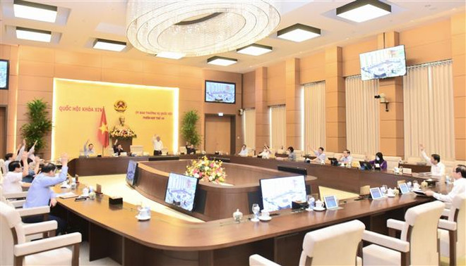 Ủy ban Thường vụ Quốc hội biểu quyết thông qua. (Ảnh: Doãn Tấn/TTXVN) Tán thành việc thành lập Văn phòng Đoàn đại biểu Quốc hội và HĐND ảnh 1