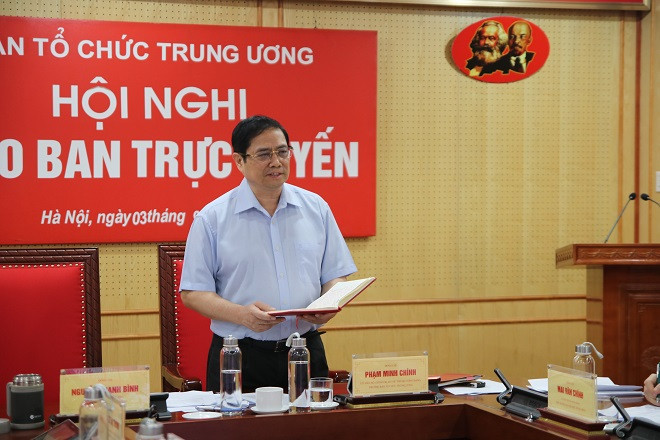 Trưởng Ban Tổ chức Trung ương Phạm Minh Chính phát biểu kết luận tại Hội nghị. (Nguồn: xaydungdang.org.vn) Ngành tổ chức xây dựng Đảng chuẩn bị nghiêm túc nhân sự Đại hội Đảng ảnh 2