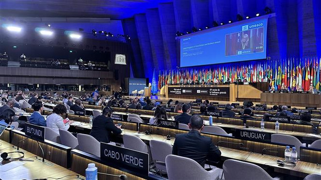 Toàn cảnh phiên toàn thể ngày 8/11 kỳ họp lần thứ 42 Đại hội đồng UNESCO. (Ảnh: Thu Hà/TTXVN) Việt Nam được bầu làm Phó Chủ tịch Đại hội đồng UNESCO lần thứ 42 ảnh 3