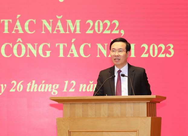 Ông Võ Văn Thưởng, Ủy viên Bộ Chính trị, Thường trực Ban Bí thư phát biểu chỉ đạo Hội nghị. (Ảnh: Phương Hoa/TTXVN) Văn phòng Trung ương Đảng triển khai nhiệm vụ công tác năm 2023 ảnh 2