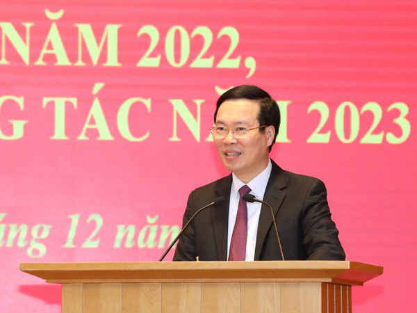Ông Võ Văn Thưởng, Ủy viên Bộ Chính trị, Thường trực Ban Bí thư phát biểu chỉ đạo Hội nghị. (Ảnh: Phương Hoa/TTXVN) Văn phòng Trung ương Đảng triển khai nhiệm vụ công tác năm 2023 ảnh 1