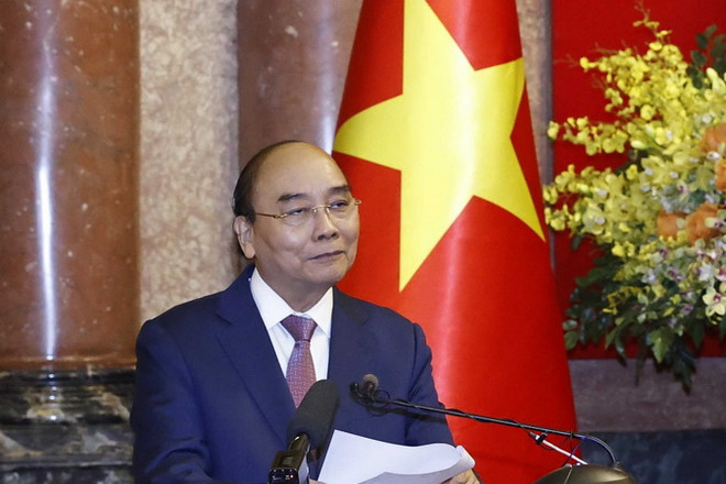 Chủ tịch nước Nguyễn Xuân Phúc phát biểu. (Ảnh: Thống Nhất/TTXVN) Gặp mặt học sinh đoạt giải thi Olympic, Khoa học kỹ thuật quốc tế 2022 ảnh 1
