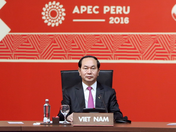 Chủ tịch nước Trần Đại Quang dự khai mạc Hội nghị các nhà lãnh đạo các nền kinh tế thuộc APEC Peru 2016. (Ảnh: Nhan Sáng/TTXVN) Bài phát biểu của Chủ tịch nước Trần Đại Quang về Năm APEC 2017 ảnh 1