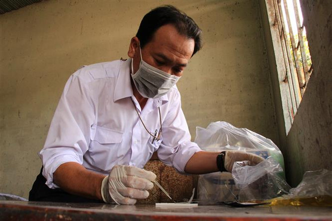 Cán bộ Thú y thực hiện quy trình kiểm tra chất cấm tại các cơ sở giết mổ. Ảnh minh họa. (Ảnh: Hồng Thái/TTXVN) Phạt hơn 100 triệu đồng cơ sở giết mổ động vật chứa chất cấm ảnh 1
