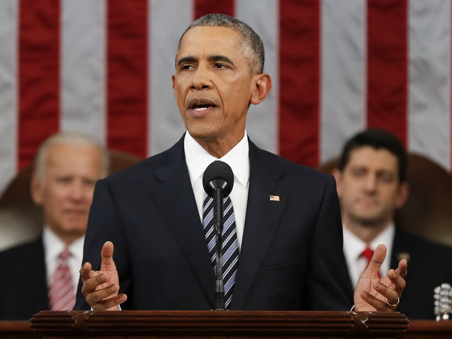Tổng thống Barack Obama đọc thông điệp Liên bang lần thứ 7. (Nguồn: AFP/TTXVN) Sự kiện quốc tế tuần 11-17/1: Rúng động vì các vụ tấn công khủng bố ảnh 2