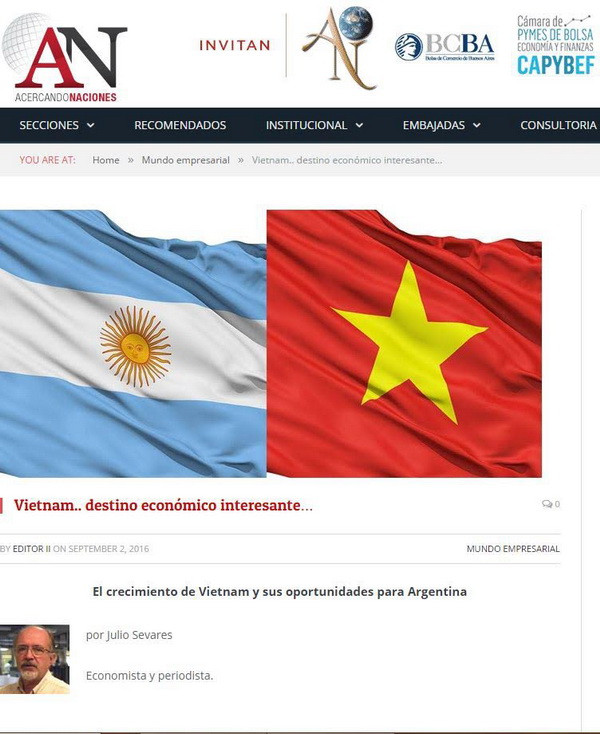 Truyền thông Argentina ca ngợi thành tựu kinh tế Việt Nam ảnh 1