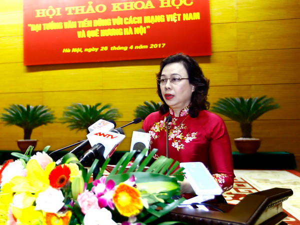 Bà Ngô Thị Thanh Hằng, Ủy viên Trung ương Đảng, Phó Bí thư Thường trực Thành ủy Hà Nội. (Ảnh: An Đăng/TTXVN) Hà Nội trân trọng công lao của Đại tướng Văn Tiến Dũng ảnh 1