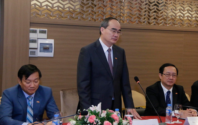 Ông Nguyễn Thiện Nhân đang phát biểu chỉ đạo tại buổi lễ. (Ảnh: Phạm Kiên/Vietnam+) Đại học Quốc gia TP.HCM và Đại học Quốc gia Lào tăng cường hợp tác ảnh 3