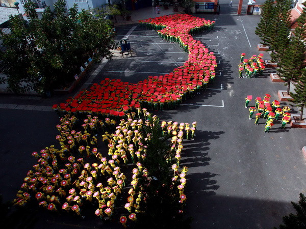 Hơn 1.000 học sinh Đà Lạt xếp hình bản đồ và cờ Tổ quốc ảnh 1