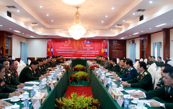 Quang cảnh cuộc hội đàm. (Ảnh: Phạm Kiên/TTXVN) Lào-Việt cùng nhau xây dựng đường biên giới hoà bình hữu nghị ảnh 5