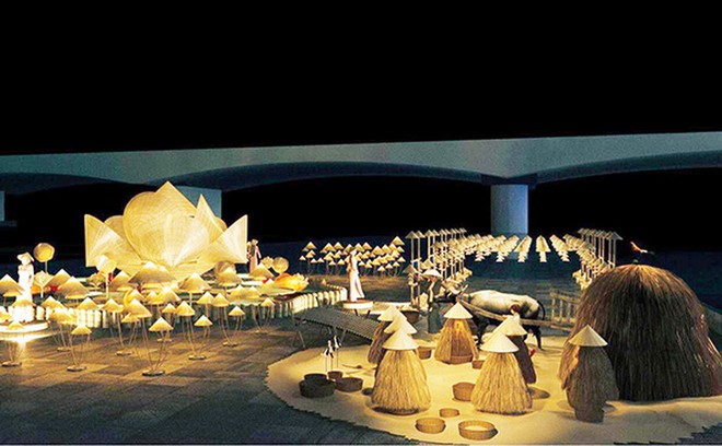 Đà Nẵng: Độc đáo “Bức tranh quê” từ nghệ thuật sắp đặt nón ảnh 1