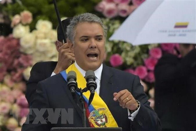 Tổng thống Colombia Ivan Duque. (Nguồn: AFP/TTXVN) Colombia kêu gọi quân đội Venezuela chống lại Tổng thống Maduro ảnh 1