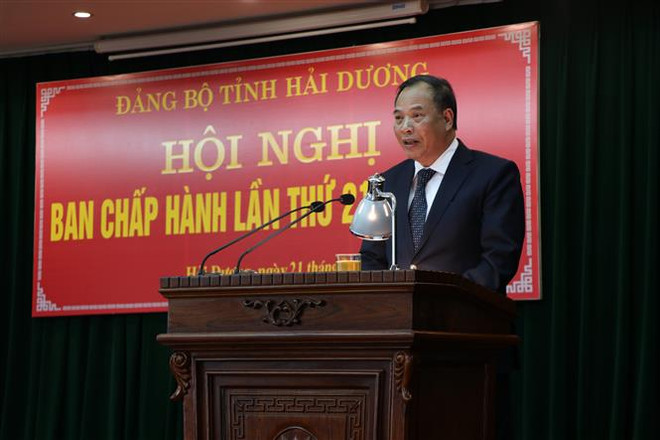Bí thư Tỉnh ủy Hải Dương Nguyễn Mạnh Hiển phát biểu tại Hội nghị. (Ảnh: Mạnh Minh/TTXVN) Chuẩn y ông Phạm Xuân Thăng giữ chức Phó Bí thư Tỉnh ủy Hải Dương ảnh 2