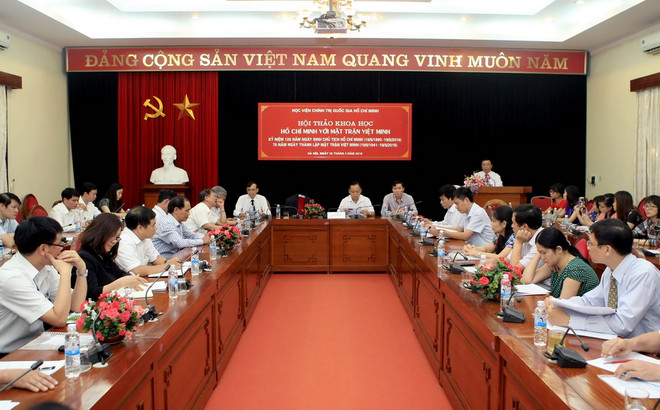 Quang cảnh buổi hội thảo. (Ảnh: Phạm Kiên/TTXVN) Hội thảo khoa học về "Hồ Chí Minh với Mặt trận Việt Minh" ảnh 1