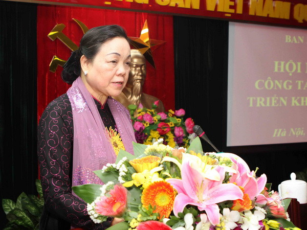 Trưởng Ban Dân vận Trung ương Hà Thị Khiết. (Ảnh: Phương Hoa/TTXVN) 65 năm thực hiện tư tưởng dân vận của Chủ tịch Hồ Chí Minh ảnh 1