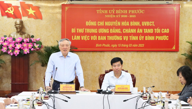 Ủy viên Bộ Chính trị Nguyễn Hòa Bình làm việc tại Bình Phước ảnh 1