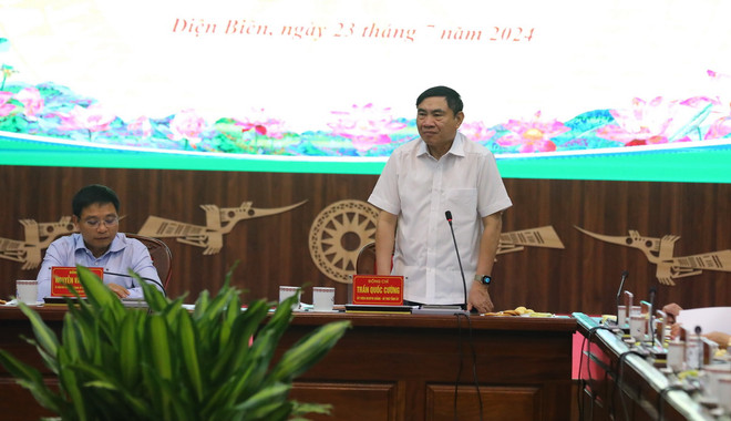 Bí thư Tỉnh ủy Điện Biên Trần Quốc Cường phát biểu tại buổi làm việc. (Ảnh: Phan Quân/TTXVN) ttxvn_2307_dien bien giao thong (3).jpg