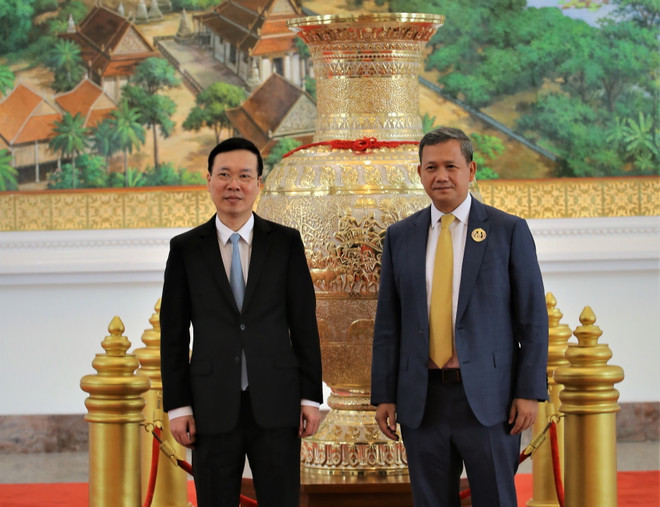 Thường trực Ban Bí thư Võ Văn Thưởng gặp Đại tướng Hun Manet ảnh 1