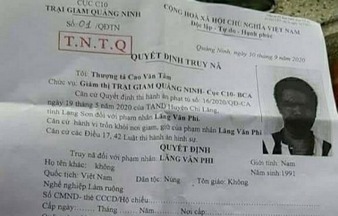 Truy nã phạm nhân có hành vi trốn khỏi Trại giam Quảng Ninh ảnh 1