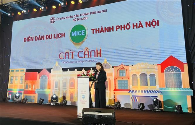 Giám đốc Sở Du lịch Hà Nội Đặng Hương Giang phát biểu tại Diễn đàn. (Ảnh: Đinh Thuận/TTXVN) Định vị sản phẩm du lịch kết hợp hội nghị, sự kiện cho Hà Nội ảnh 2