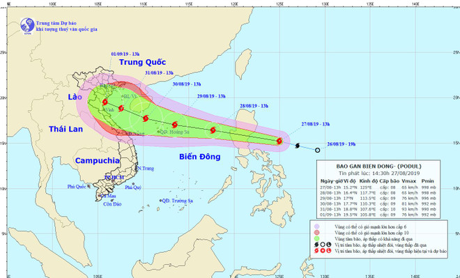 Vị trí và đường đi dự kiến của bão Baidu. (Nguồn: nchmf.gov.vn) Bão Podul di chuyển nhanh, sáng 28/8 sẽ đi vào Biển Đông ảnh 1