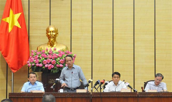 Phó Tổng Thanh tra Chính phủ Nguyễn Văn Thanh phát biểu. (Ảnh: TTXVN) Hà Nội thông tin quá trình thanh tra sử dụng đất khu sân bay Miếu Môn ảnh 1