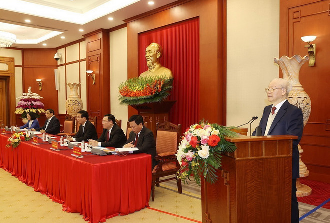 Tổng Bí thư Nguyễn Phú Trọng phát biểu. (Ảnh: Trí Dũng/TTXVN) ttxvn_2302_tong bi thu nguyen phu trong (2).jpg