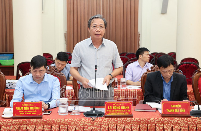 Tỉnh ủy viên, Bí thư Huyện ủy Nghĩa Hưng Sái Hồng Thanh phát biểu tại hội nghị. (Nguồn: báo Nam Định) nam dinh1.jpg