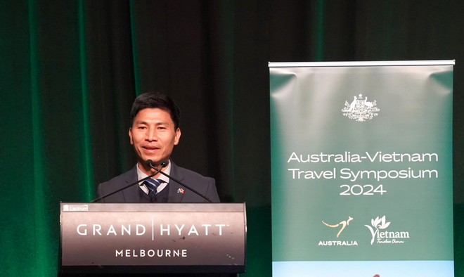 Ông Nghiêm Xuân Hòa - Tham tán Công sứ Đại sứ quán Việt Nam tại Australia - phát biểu tại sự kiện. (Ảnh: Thanh Tú/TTXVN) ttxvn_1806_nghiem xuan hoa.jpg