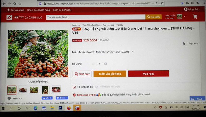 Hình ảnh vải thiều được quảng bá trên các trang thương mại điện tử. (Ảnh: TTXVN) Sẵn sàng hoàn thiện các sàn thương mại điện tử cho nông dân ảnh 2