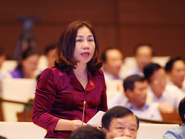 Đại biểu Quốc hội Hà Nam Trần Thị Hiền phát biểu ý kiến. (Ảnh: Nguyễn Dân/TTXVN) Thông qua danh mục ngành, nghề đầu tư kinh doanh của Luật Đầu tư ảnh 1