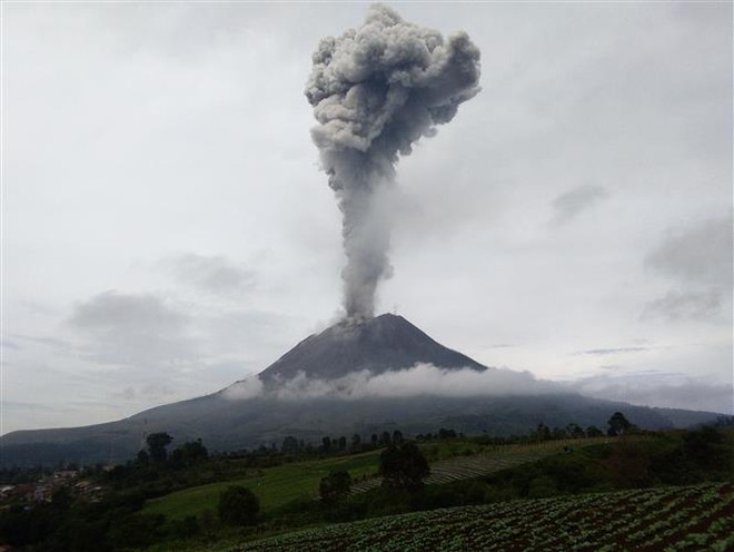Indonesia: Núi lửa Sinabung tiếp tục phun trào cột tro bụi cao 2.500m ảnh 1