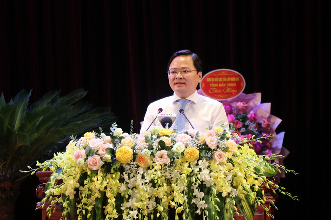 Bí thư Tỉnh ủy Bắc Ninh Nguyễn Anh Tuấn phát biểu tại Đại hội. (Ảnh: Thanh Thương/TTXVN) ttxvn_Bi thu tinh uy Bac Ninh Nguyen anh Tuan.jpg