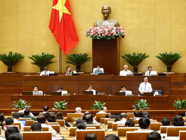 Bộ trưởng Bộ Tài Chính Đinh Tiến Dũng phát biểu giải trình, làm rõ vấn đề đại biểu Quốc hội nêu. (Ảnh: Doãn Tấn/TTXVN) Làm rõ các giải pháp thúc đẩy mục tiêu tăng trưởng GDP ảnh 3