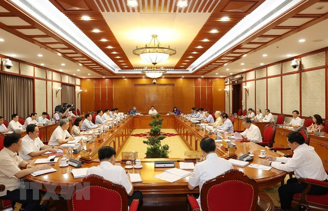 Tổng Bí thư Nguyễn Phú Trọng phát biểu kết luận cuộc họp Bộ Chính trị, Ban Bí thư. (Ảnh: Trí Dũng/TTXVN) Bộ Chính trị: Khuyến khích và bảo vệ cán bộ năng động, sáng tạo ảnh 1