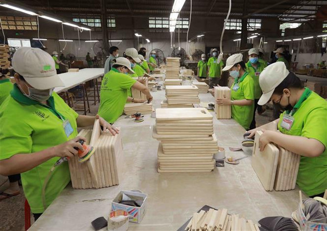 Nhà máy Chế biến gỗ Đức Thành 3 ổn định sản xuất, tăng trưởng doanh thu. (Ảnh: Vũ Sinh/TTXVN) Ổn định thị trường lao động cuối năm: Để người lao động vui đón Tết ảnh 2