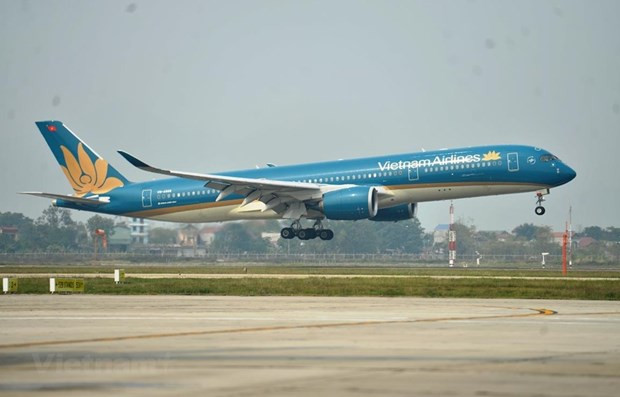 Công dân Việt Nam được đưa về nước bằng máy bay Vietnam Airlines. (Ảnh: Hoàng Anh/Vietnam+) Đưa hơn 300 công dân Việt Nam từ Singapore về nước an toàn ảnh 1