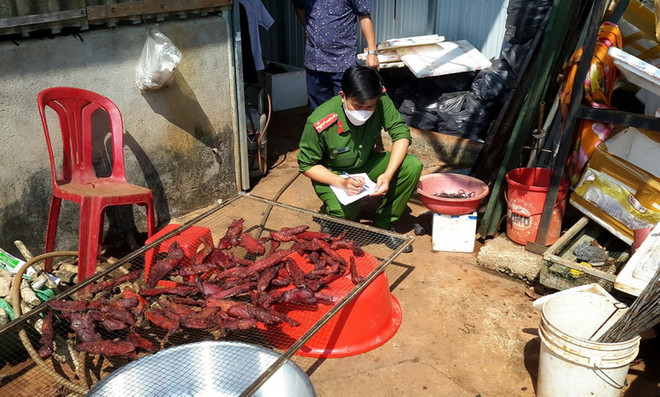 “Nai gác bếp” được chế biến từ thịt… lợn nái. (Ảnh: TTXVN phát) Đắk Nông: Bắt quả tang một cơ sở chế biến đặc sản “nai gác bếp” dởm ảnh 1