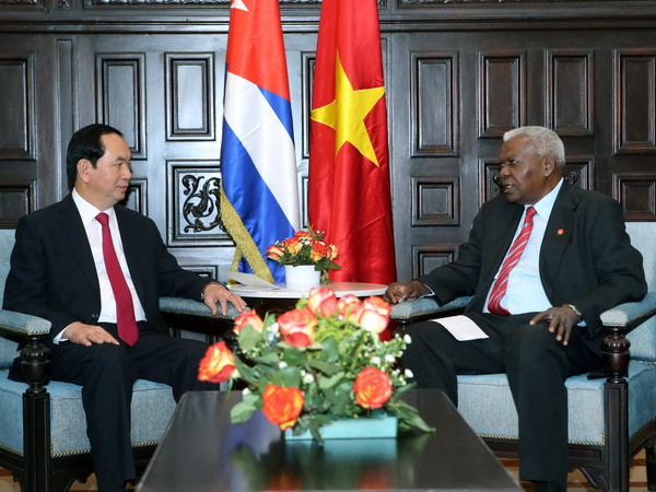 Chủ tịch nước Trần Đại Quang gặp Chủ tịch Quốc hội Cuba Esteban Lazo. (Ảnh: Nhan Sáng/TTXVN) Chủ tịch nước Trần Đại Quang hội kiến với Chủ tịch Quốc hội Cuba ảnh 1