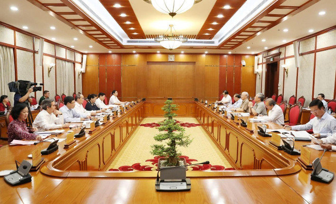 Quang cảnh cuộc họp. (Ảnh: Trí Dũng/TTXVN) Hình ảnh Tổng Bí thư, Chủ tịch nước chủ trì họp Bộ Chính trị ảnh 3