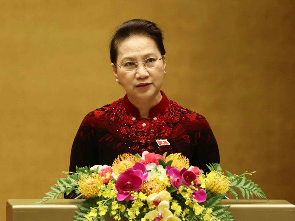 Chủ tịch Quốc hội Nguyễn Thị Kim Ngân phát biểu bế mạc Kỳ họp thứ sáu, Quốc hội khóa XIV. (Ảnh: Phương Hoa/TTXVN) Toàn văn Bài phát biểu bế mạc Kỳ họp thứ 6 của Chủ tịch Quốc hội ảnh 1