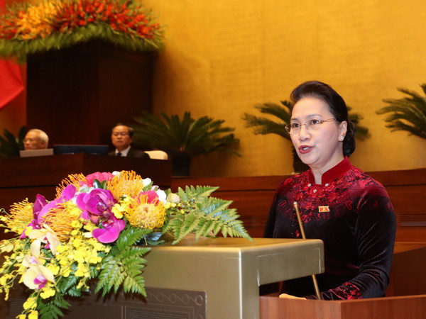 Chủ tịch Quốc hội Nguyễn Thị Kim Ngân phát biểu. (Ảnh: Trọng Đức/TTXVN) Quốc hội hoàn thành Kỳ họp thứ 6 với nhiều nội dung quan trọng ảnh 1